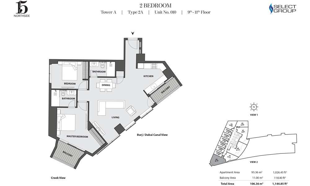 Tower A, 2 Bedroom, Type 2A, Unit 10, 9th-11th Floor